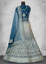 Net Teal Wedding Wear Sequins Work Lehenga Choli